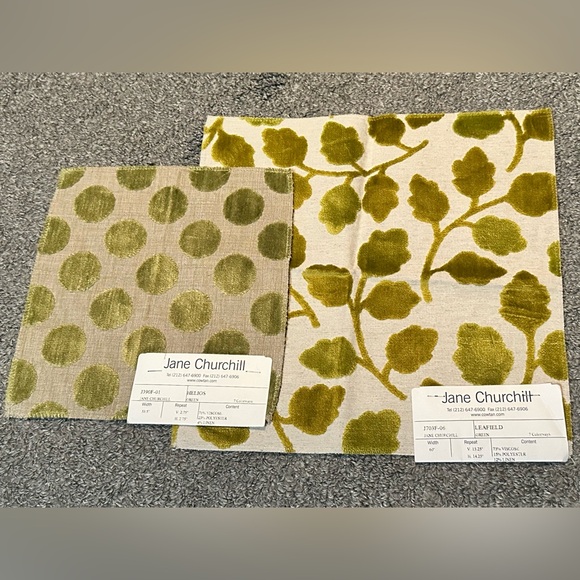 jane churchill Other - Lot of 2 Jane Churchill Fabric Sample Remnants Leaf Circles Dots Green Crafts